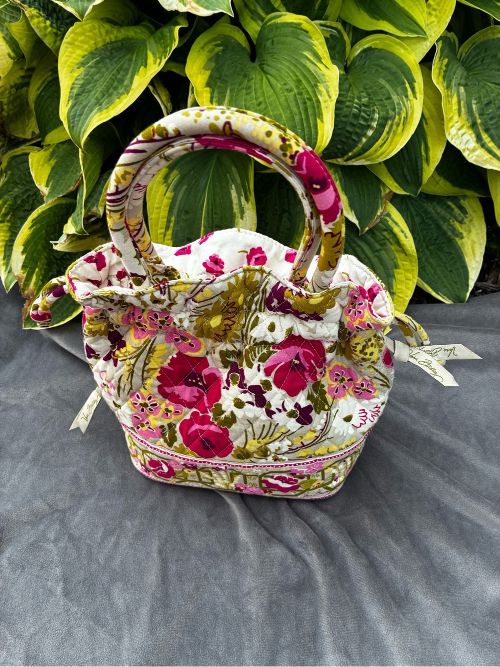 Vera Bradley Pink, Green & White Quilted Floral Drawstring Tote - Picture 4 of 12